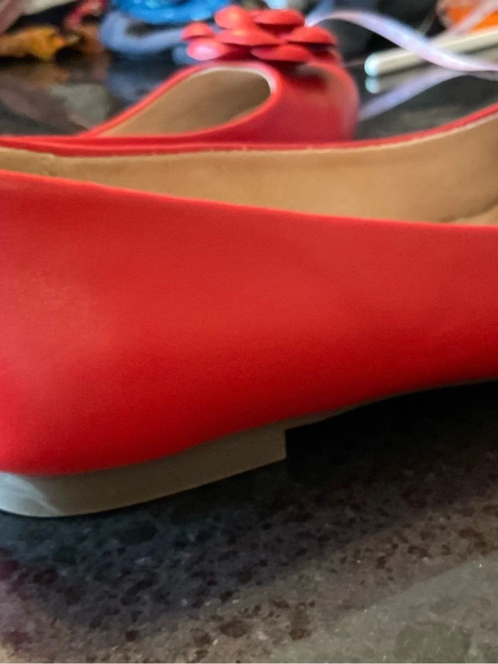 Kim Rogers Red Floral Rose Accent Rounded Point-Toe Ballet Flats